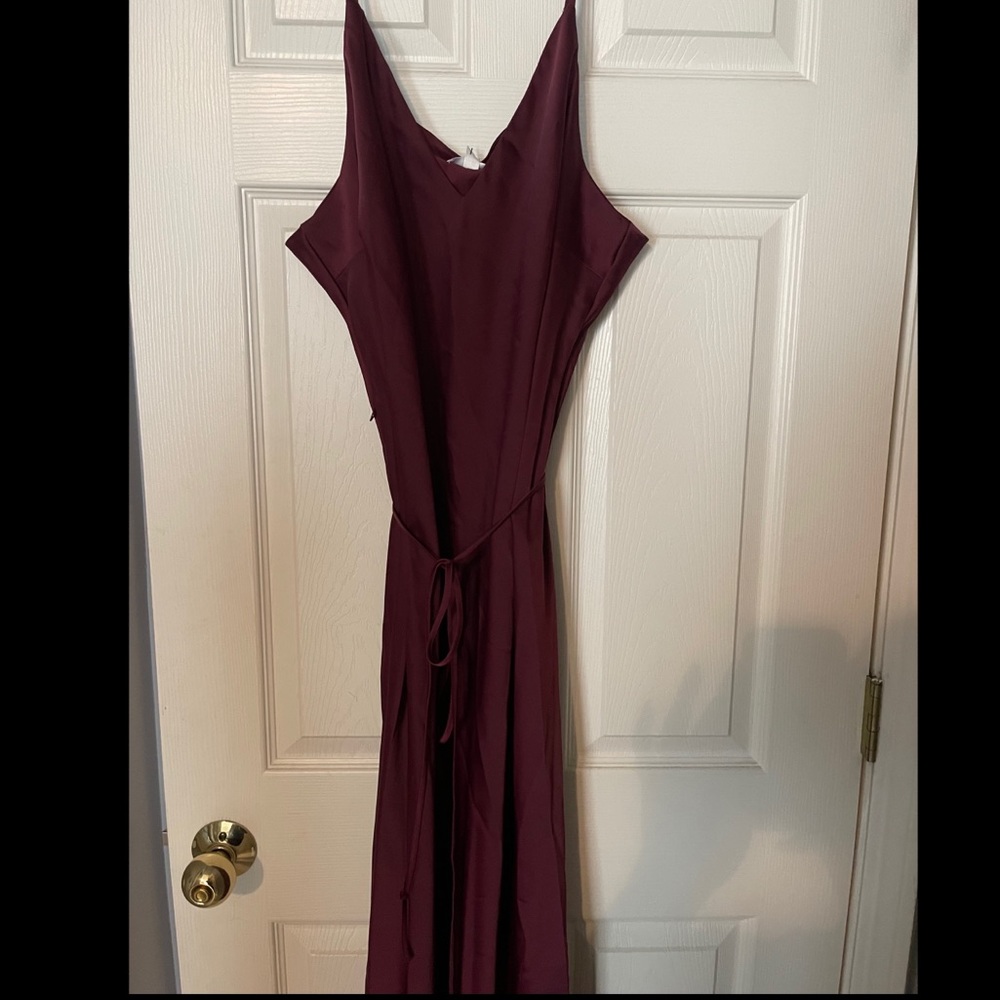 Burgundy Slip Dress with waist tie